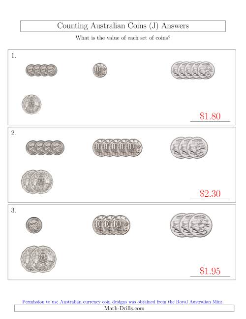 The Counting Small Collections of Australian Coins (No Dollar Coins) Sorted Version (J) Math Worksheet Page 2