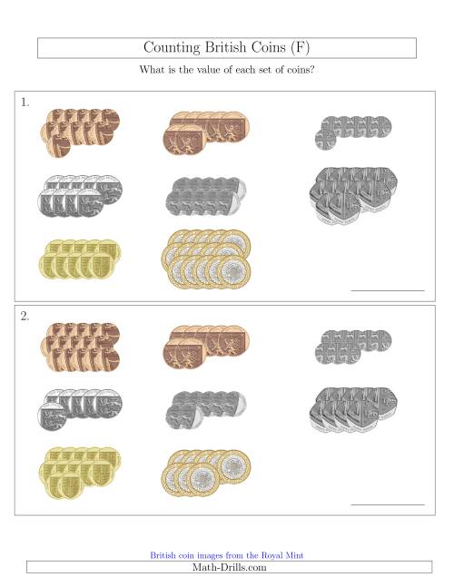 The Counting British Coins (F) Math Worksheet