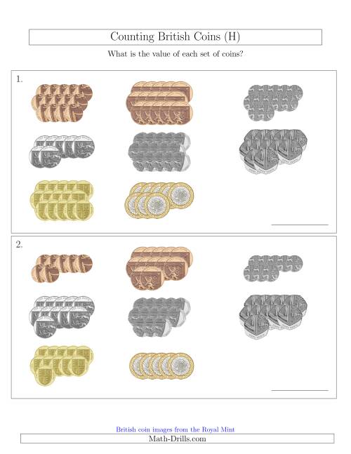 The Counting British Coins (H) Math Worksheet