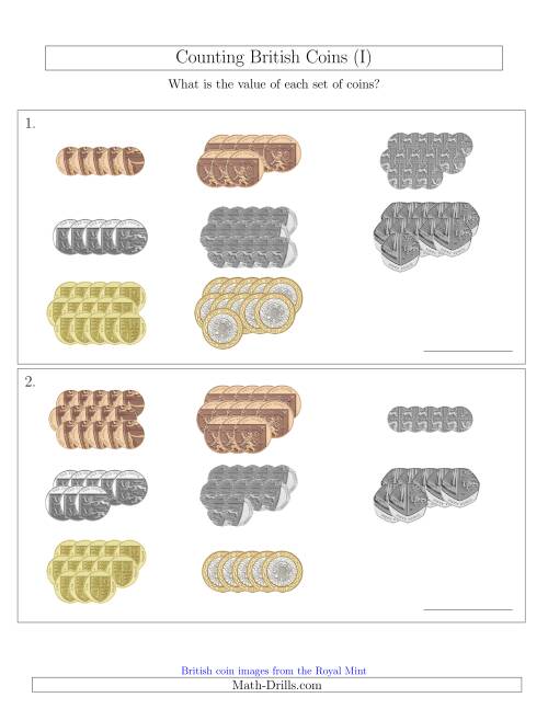 The Counting British Coins (I) Math Worksheet
