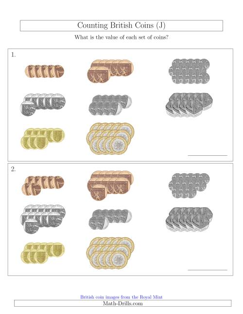 The Counting British Coins (J) Math Worksheet