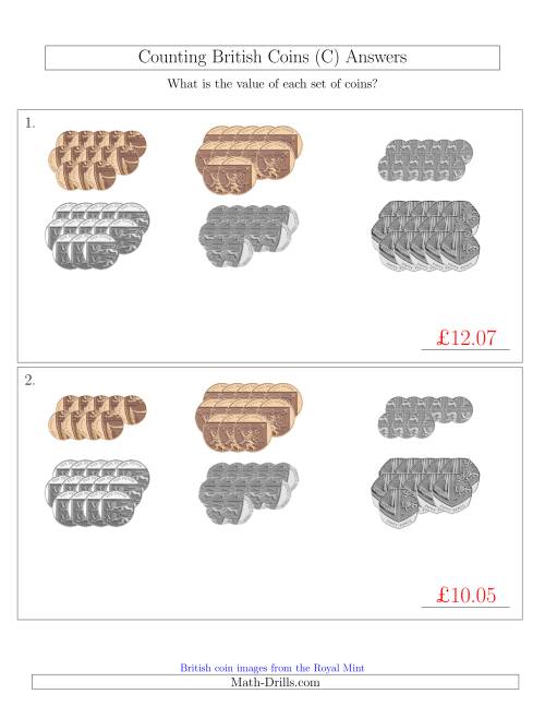 The Counting British Coins (No Pound Coins) (C) Math Worksheet Page 2