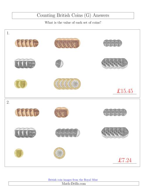 The Counting Small Collections of British Coins (G) Math Worksheet Page 2