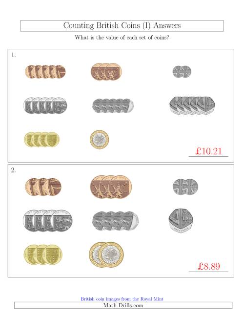 The Counting Small Collections of British Coins (I) Math Worksheet Page 2