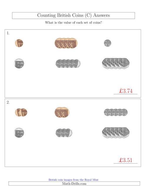 The Counting Small Collections of British Coins (No Pound Coins) (C) Math Worksheet Page 2