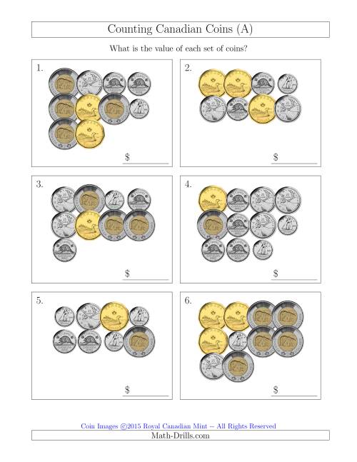 The Counting Canadian Coins (A) Math Worksheet