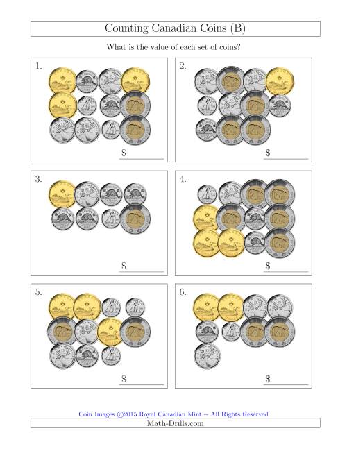 The Counting Canadian Coins (B) Math Worksheet