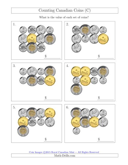The Counting Canadian Coins (C) Math Worksheet