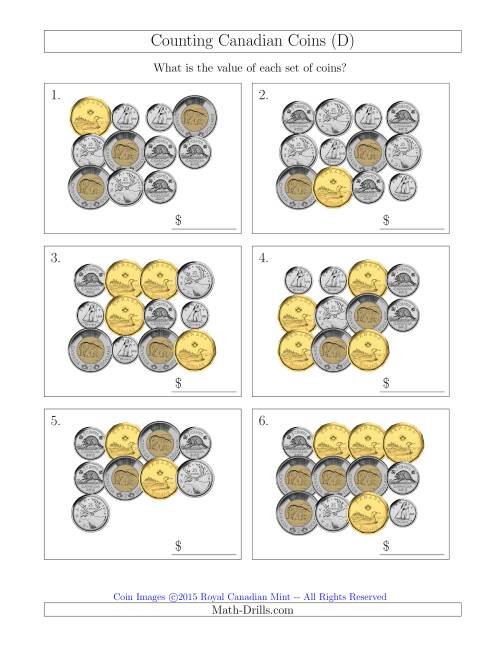 The Counting Canadian Coins (D) Math Worksheet