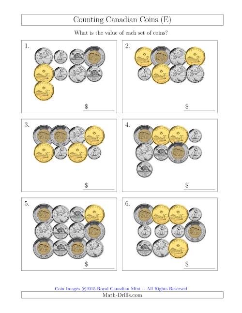 The Counting Canadian Coins (E) Math Worksheet