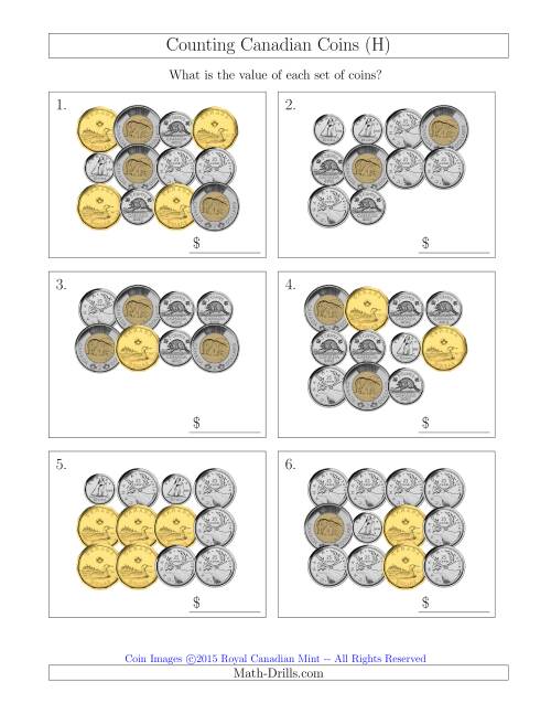 The Counting Canadian Coins (H) Math Worksheet