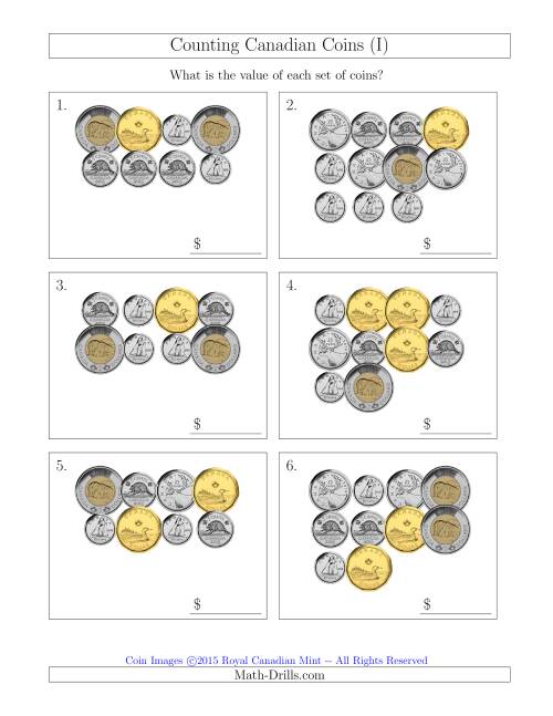 The Counting Canadian Coins (I) Math Worksheet