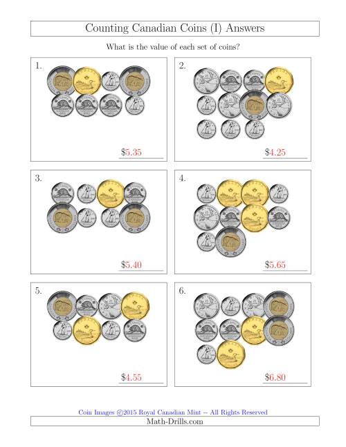 The Counting Canadian Coins (I) Math Worksheet Page 2
