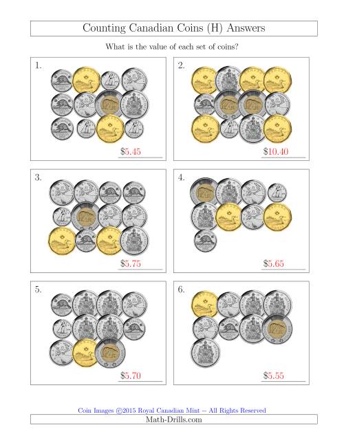 The Counting Canadian Coins Including 50 Cent Pieces (H) Math Worksheet Page 2
