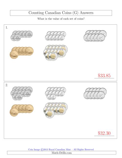 The Counting Canadian Coins Sorted Version (G) Math Worksheet Page 2