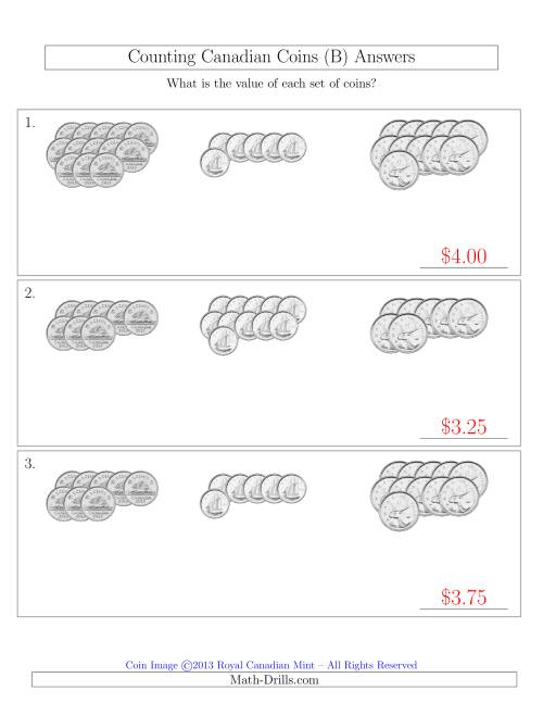 The Counting Canadian Coins Sorted Version (No Dollar Coins) (B) Math Worksheet Page 2