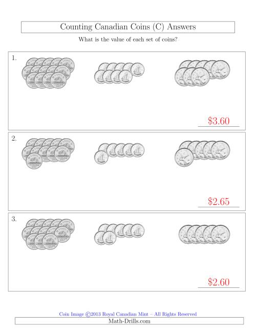 The Counting Canadian Coins Sorted Version (No Dollar Coins) (C) Math Worksheet Page 2