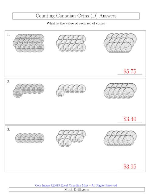 The Counting Canadian Coins Sorted Version (No Dollar Coins) (D) Math Worksheet Page 2