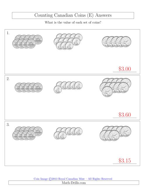 The Counting Canadian Coins Sorted Version (No Dollar Coins) (E) Math Worksheet Page 2