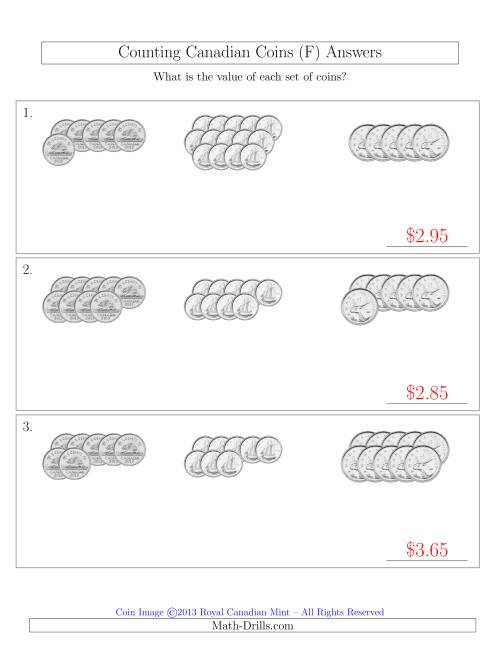 The Counting Canadian Coins Sorted Version (No Dollar Coins) (F) Math Worksheet Page 2