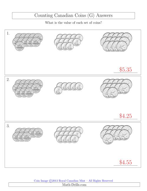 The Counting Canadian Coins Sorted Version (No Dollar Coins) (G) Math Worksheet Page 2