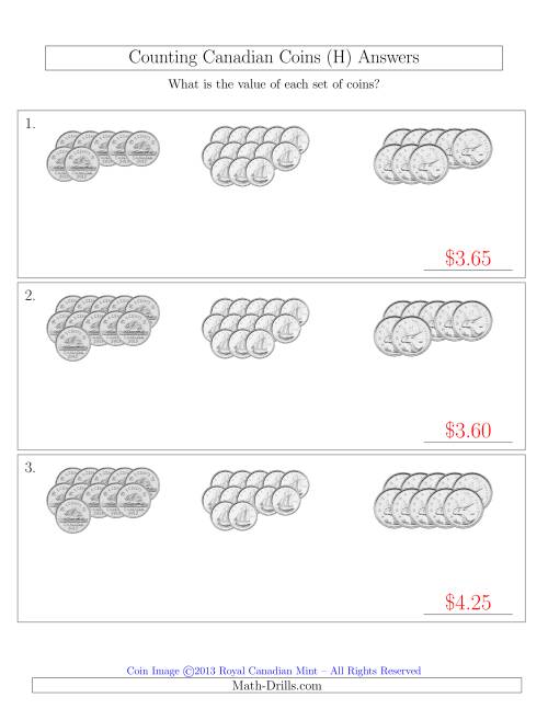 The Counting Canadian Coins Sorted Version (No Dollar Coins) (H) Math Worksheet Page 2