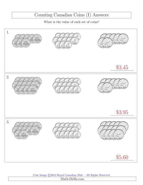 The Counting Canadian Coins Sorted Version (No Dollar Coins) (I) Math Worksheet Page 2