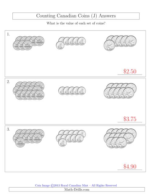 The Counting Canadian Coins Sorted Version (No Dollar Coins) (J) Math Worksheet Page 2