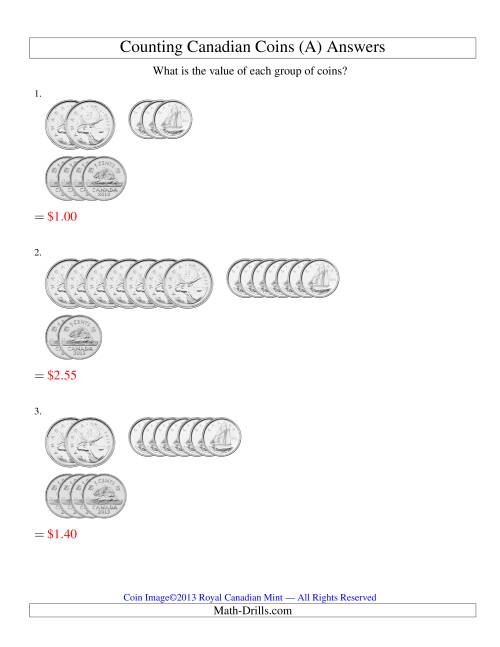 The Counting Canadian Coins Sorted Version (No Dollar Coins) (Old) Math Worksheet Page 2