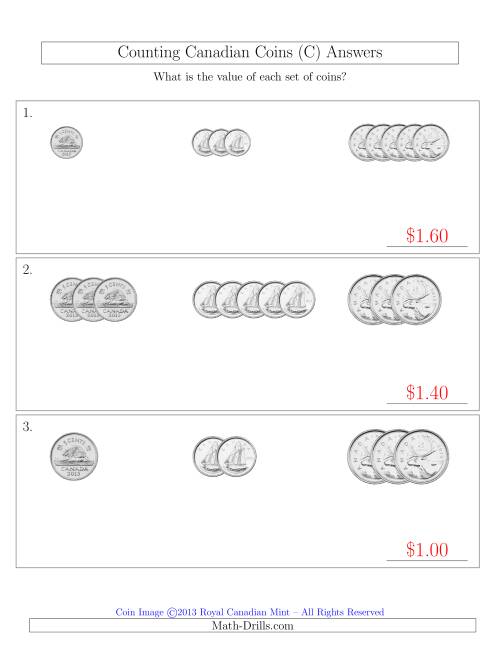 The Counting Small Collections of Canadian Coins Sorted Version (No Dollar Coins) (C) Math Worksheet Page 2