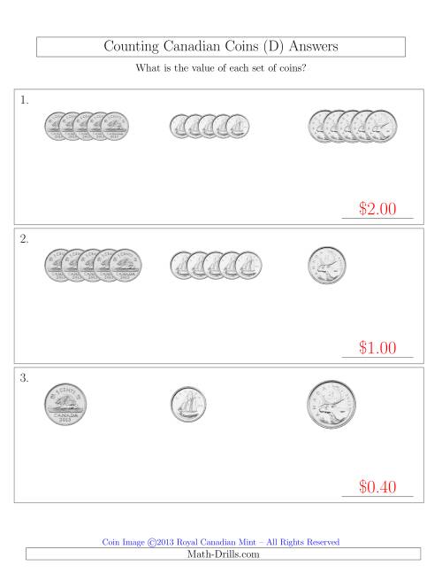 The Counting Small Collections of Canadian Coins Sorted Version (No Dollar Coins) (D) Math Worksheet Page 2
