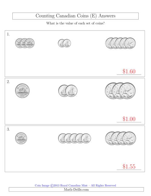 The Counting Small Collections of Canadian Coins Sorted Version (No Dollar Coins) (E) Math Worksheet Page 2