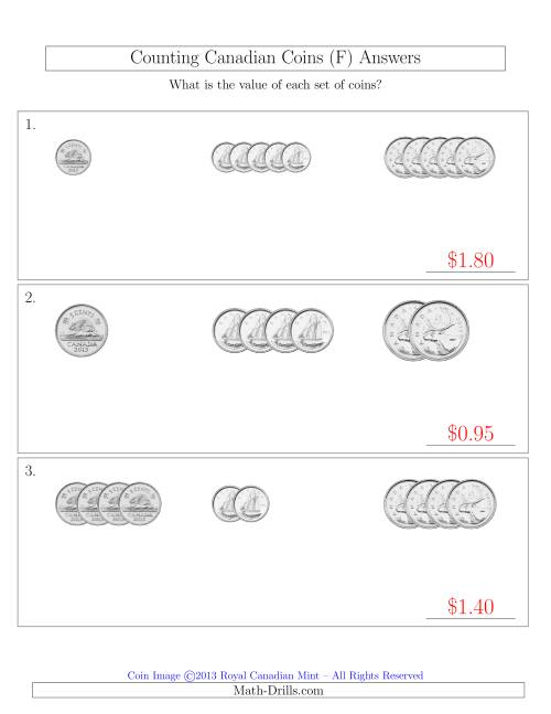 The Counting Small Collections of Canadian Coins Sorted Version (No Dollar Coins) (F) Math Worksheet Page 2