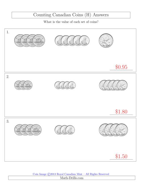 The Counting Small Collections of Canadian Coins Sorted Version (No Dollar Coins) (H) Math Worksheet Page 2