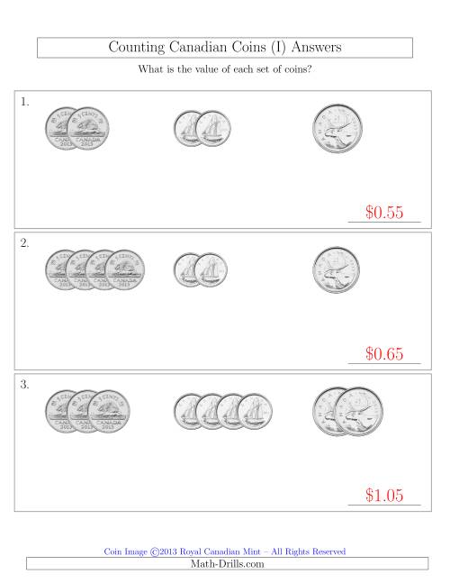 The Counting Small Collections of Canadian Coins Sorted Version (No Dollar Coins) (I) Math Worksheet Page 2