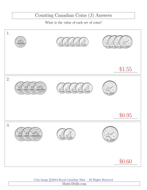 The Counting Small Collections of Canadian Coins Sorted Version (No Dollar Coins) (J) Math Worksheet Page 2