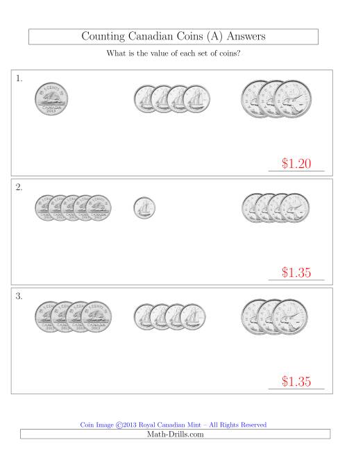 The Counting Small Collections of Canadian Coins Sorted Version (No Dollar Coins) (All) Math Worksheet Page 2