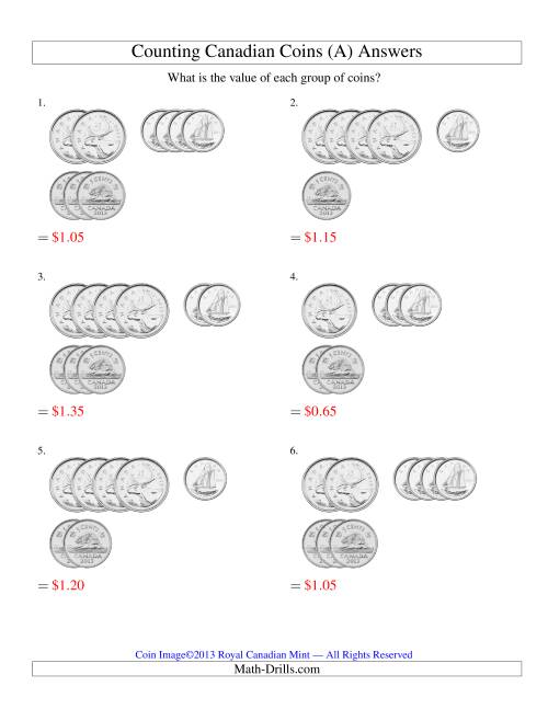 The Counting Small Collections of Canadian Coins Sorted Version (No Dollar Coins) (Old) Math Worksheet Page 2