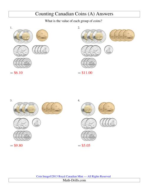 The Counting Small Collections of Canadian Coins Sorted Version (Old) Math Worksheet Page 2