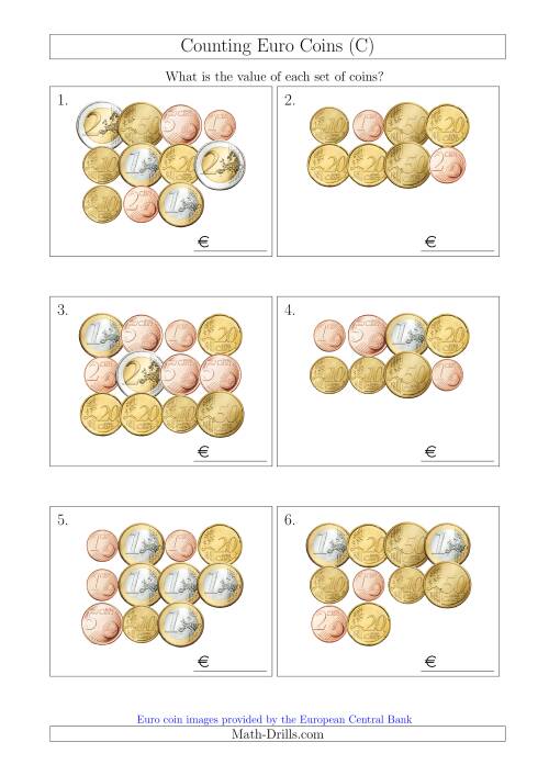 The Counting Euro Coins (C) Math Worksheet