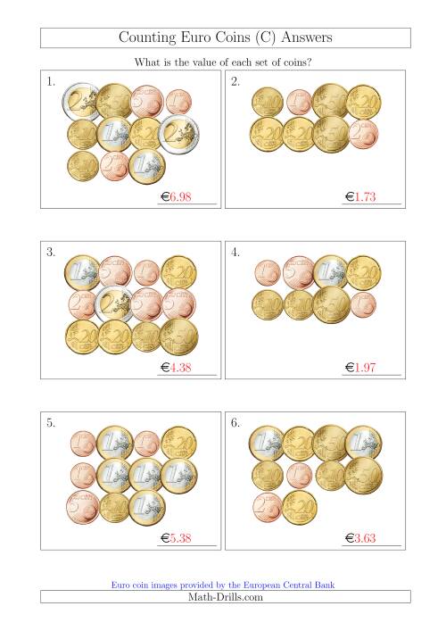 The Counting Euro Coins (C) Math Worksheet Page 2
