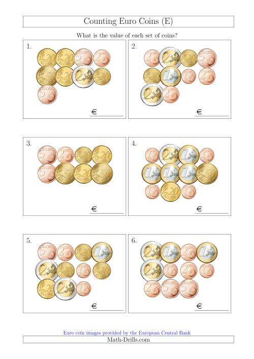 The Counting Euro Coins (E) Math Worksheet