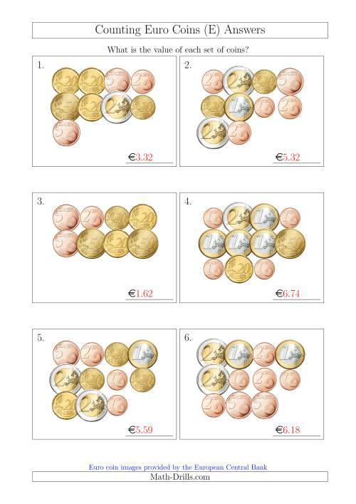 The Counting Euro Coins (E) Math Worksheet Page 2