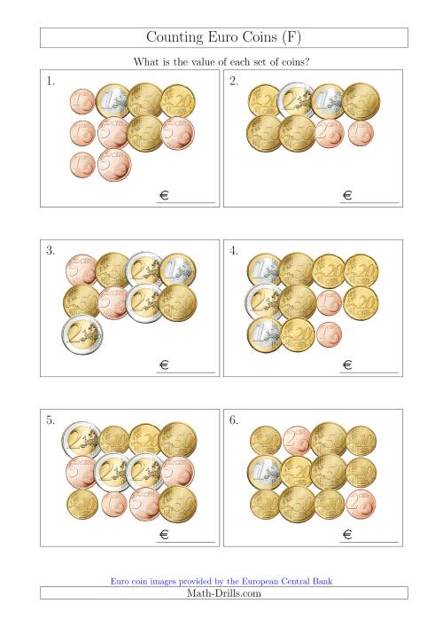 The Counting Euro Coins (F) Math Worksheet