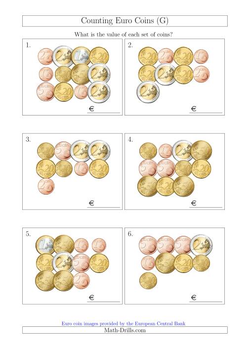 The Counting Euro Coins (G) Math Worksheet
