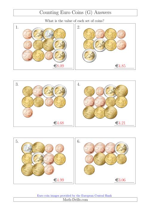 The Counting Euro Coins (G) Math Worksheet Page 2