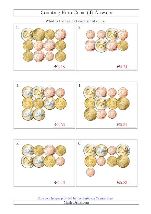 The Counting Euro Coins (J) Math Worksheet Page 2