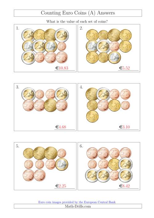 The Counting Euro Coins (All) Math Worksheet Page 2