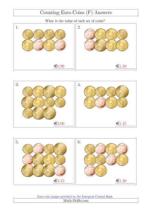 The Counting Euro Coins Including Only 5, 10, 20 and 50 Cent Coins (F) Math Worksheet Page 2