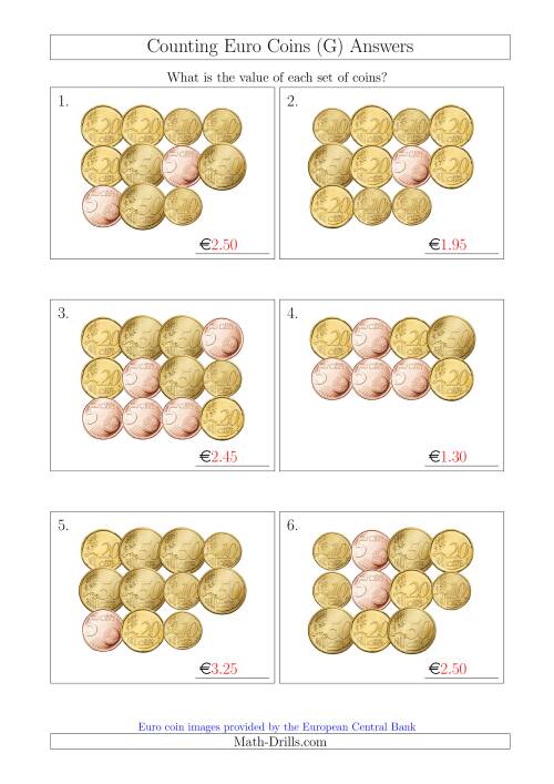 The Counting Euro Coins Including Only 5, 10, 20 and 50 Cent Coins (G) Math Worksheet Page 2